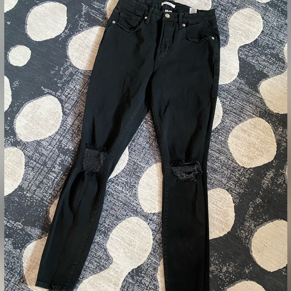 Good American Black Skinny Distressed Jeans